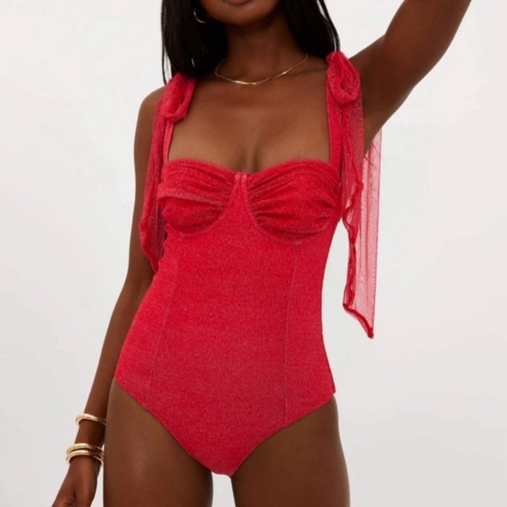 Beach Riot Dede One Piece Red Hot Shine, Size XS, $168 - Picture 2 of 6